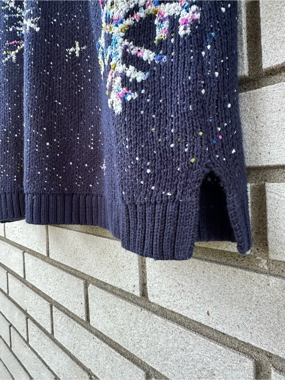 J.Jill Navy Tweeded Snowflake Sweater L Winter Holiday Cozy Christmas Knit